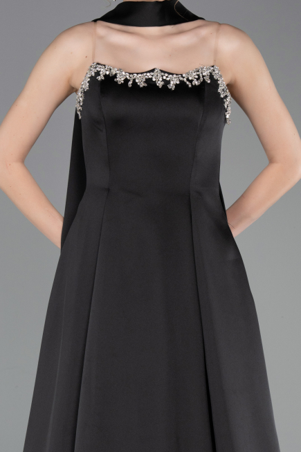 Robe de Soirée Longue Satin Noir ABU6156