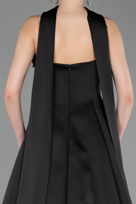 Robe de Soirée Longue Satin Noir ABU6156
