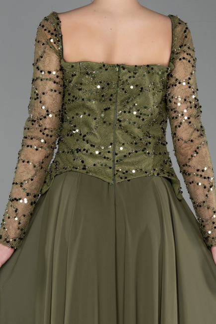 Robe de Soirée Longue Mousseline Kaki ABU6157