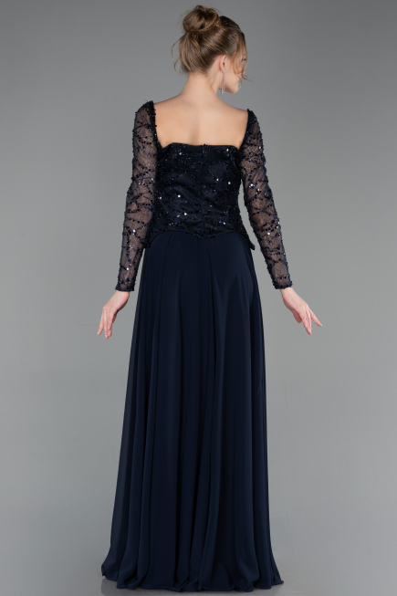 Robe de Soirée Longue Mousseline Bleu Marine ABU6157