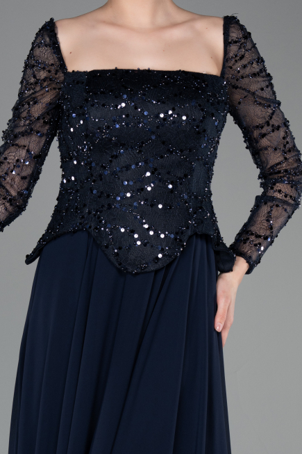 Robe de Soirée Longue Mousseline Bleu Marine ABU6157