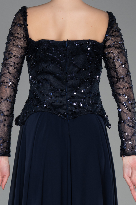 Robe de Soirée Longue Mousseline Bleu Marine ABU6157