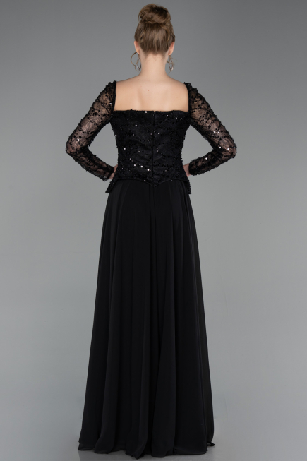 Robe de Soirée Longue Mousseline Noir ABU6157