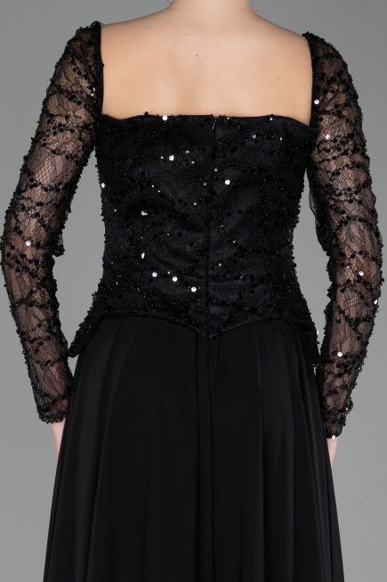 Robe de Soirée Longue Mousseline Noir ABU6157
