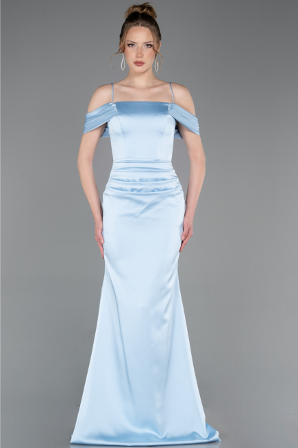 Robe de Soirée Longue Satin Bleu clair ABU6158