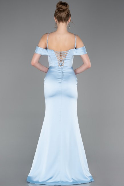 Robe de Soirée Longue Satin Bleu clair ABU6158