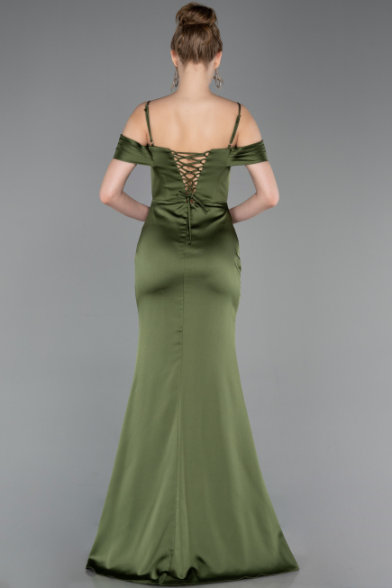 Robe de Soirée Longue Satin Kaki ABU6158