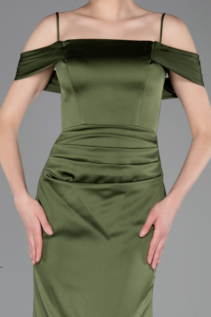 Robe de Soirée Longue Satin Kaki ABU6158