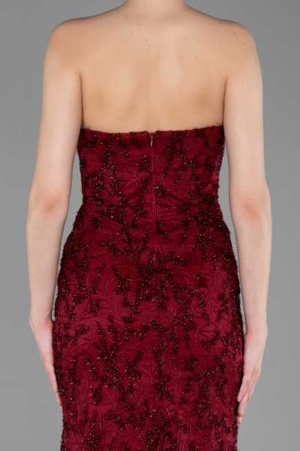 Robe de Soirée Longue Lacé Rouge Bordeaux ABU6159