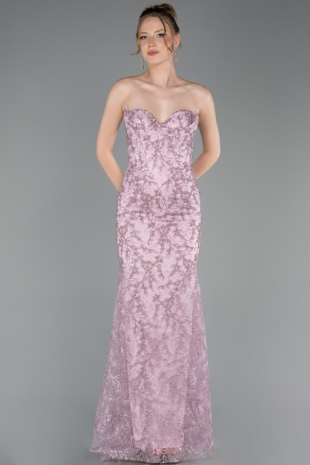 Robe de Soirée Longue Lacé Poudre ABU6159