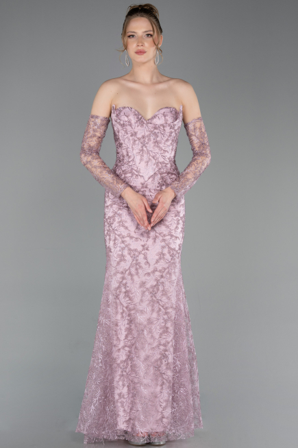 Robe de Soirée Longue Lacé Poudre ABU6159