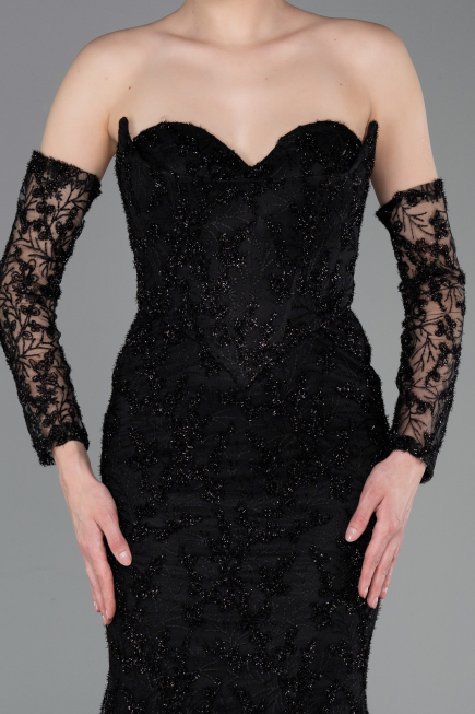 Robe de Soirée Longue Lacé Noir ABU6159