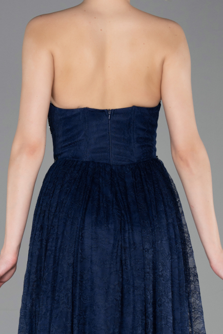 Robe de Soirée Longue Dantelle Bleu Marine ABU6160