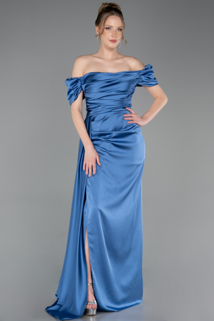 Robe de Fiançaille Longue Satin Indigo ABU1606