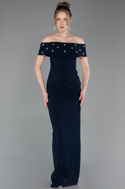 Robe de Soirée Longue Bleu Marine ABU6161