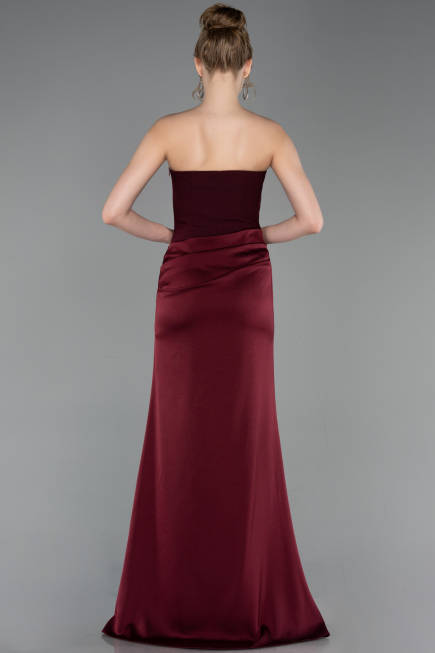 Robe de Soirée Longue Satin Rouge Bordeaux ABU6096