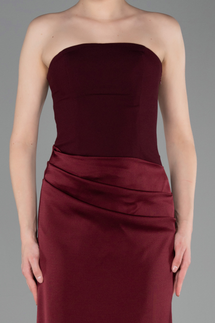 Robe de Soirée Longue Satin Rouge Bordeaux ABU6096