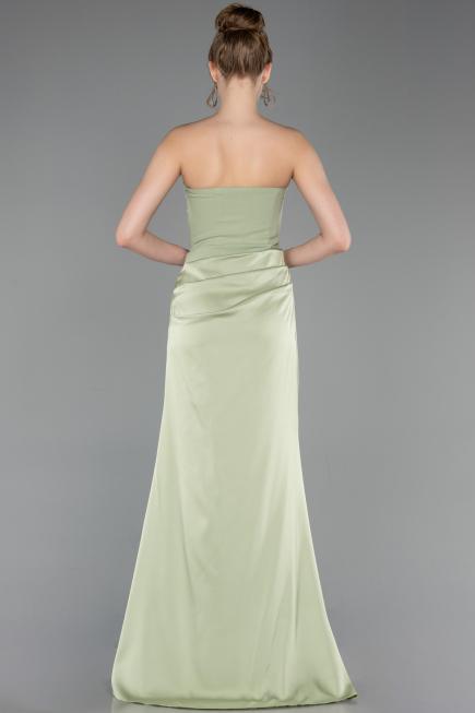 Robe de Soirée Longue Satin Pistache vert ABU6096