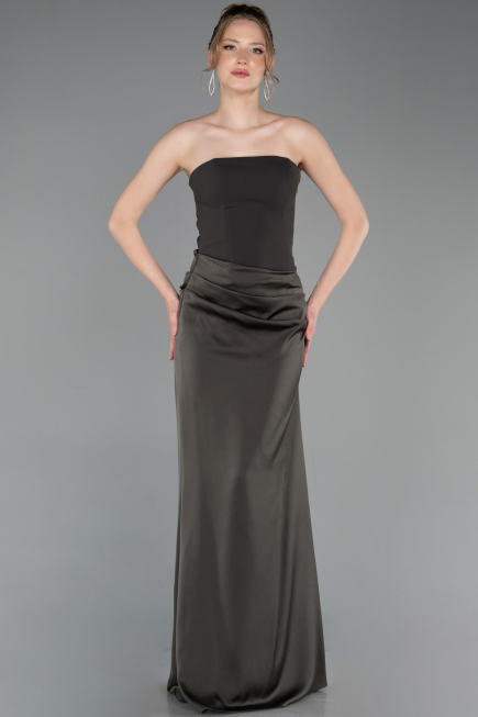 Robe de Soirée Longue Satin Kaki ABU6096