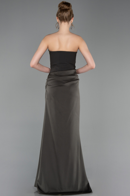 Robe de Soirée Longue Satin Kaki ABU6096