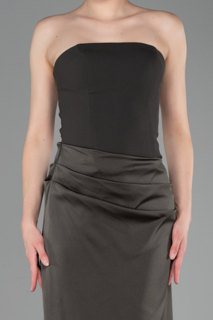 Robe de Soirée Longue Satin Kaki ABU6096