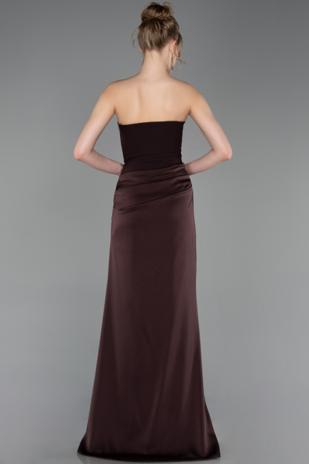 Robe de Soirée Longue Satin Brun foncé ABU6096