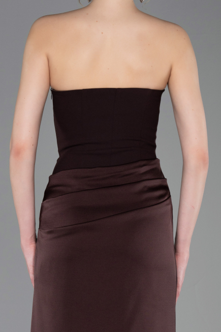 Robe de Soirée Longue Satin Brun foncé ABU6096