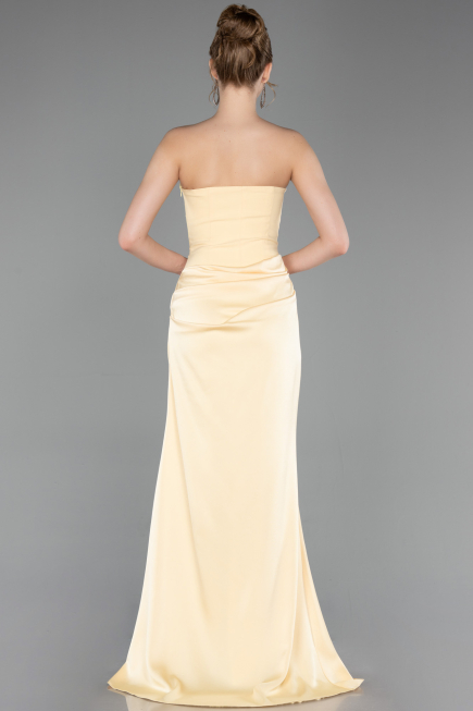 Robe de Soirée Longue Satin Jaune ABU6096