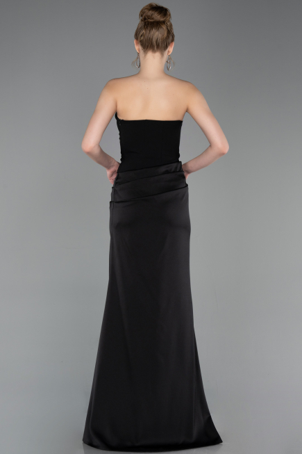 Robe de Soirée Longue Satin Noir ABU6096
