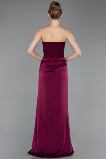 Robe de Soirée Longue Satin Couleur Cerise ABU6096