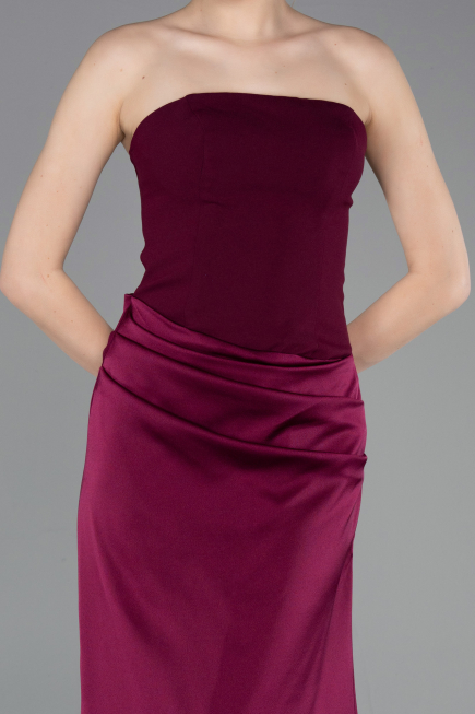 Robe de Soirée Longue Satin Couleur Cerise ABU6096