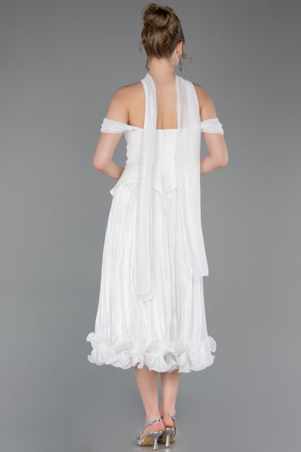 Robe de Cérémonie Midi Mousseline Blanc ABK2619