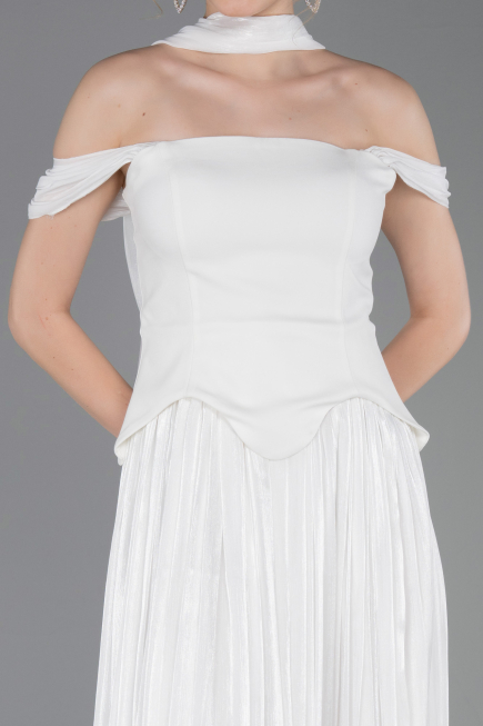 Robe de Cérémonie Midi Mousseline Blanc ABK2619