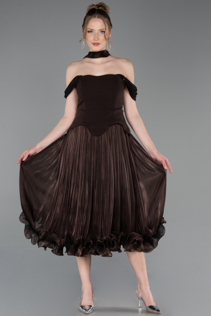 Robe de Cérémonie Midi Mousseline Brun ABK2619