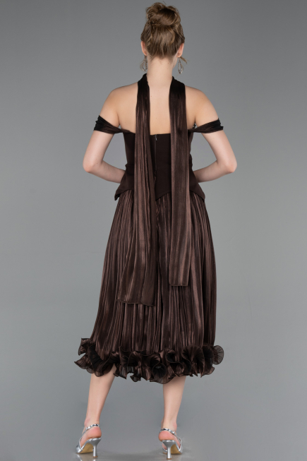 Robe de Cérémonie Midi Mousseline Brun ABK2619