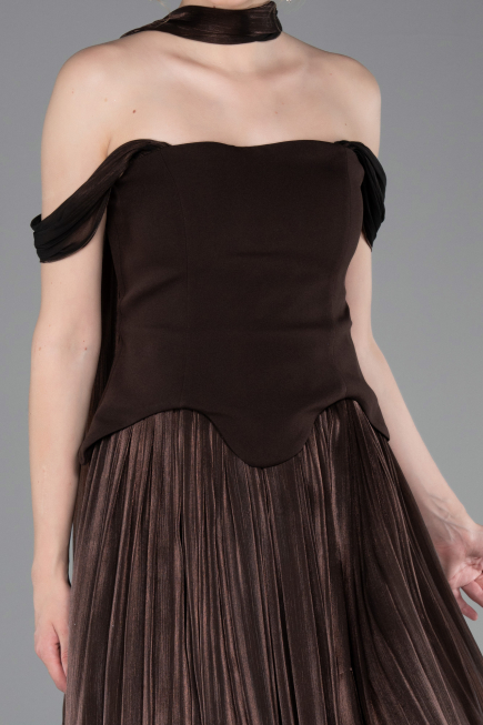 Robe de Cérémonie Midi Mousseline Brun ABK2619
