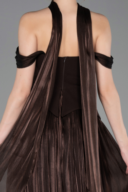 Robe de Cérémonie Midi Mousseline Brun ABK2619