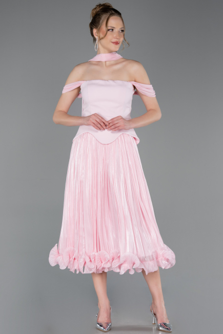 Robe de Cérémonie Midi Mousseline Poudre ABK2619