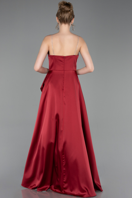 Robe de Soirée Longue Satin Rouge Bordeaux ABU6130