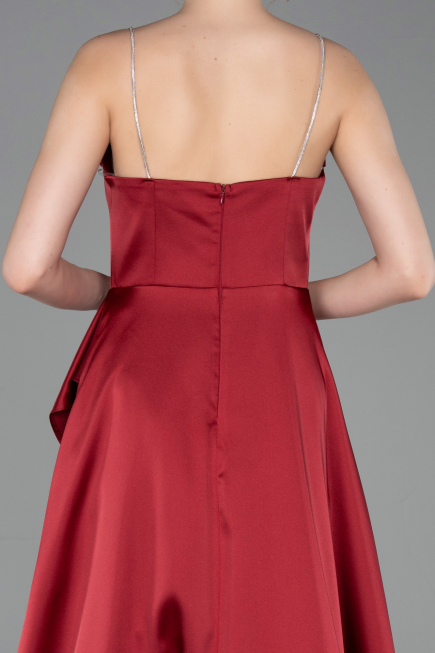 Robe de Soirée Longue Satin Rouge Bordeaux ABU6130