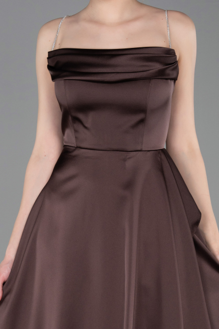 Robe de Soirée Longue Satin Brun ABU6130