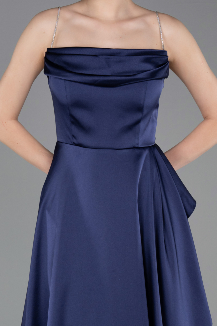 Robe de Soirée Longue Satin Bleu Marine ABU6130