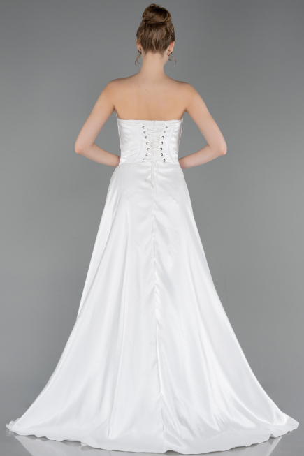 Robe de Soirée Longue Perlé Blanc ABU6125