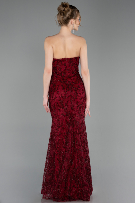 Robe de Soirée Longue Lacé Rouge Bordeaux ABU6159