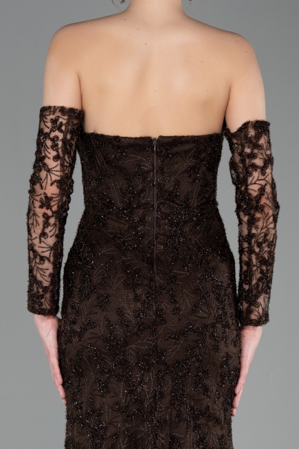 Robe de Soirée Longue Lacé Brun ABU6159