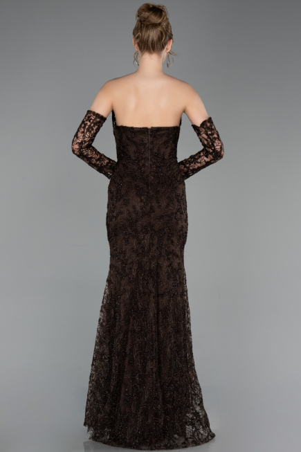 Robe de Soirée Longue Lacé Brun ABU6159