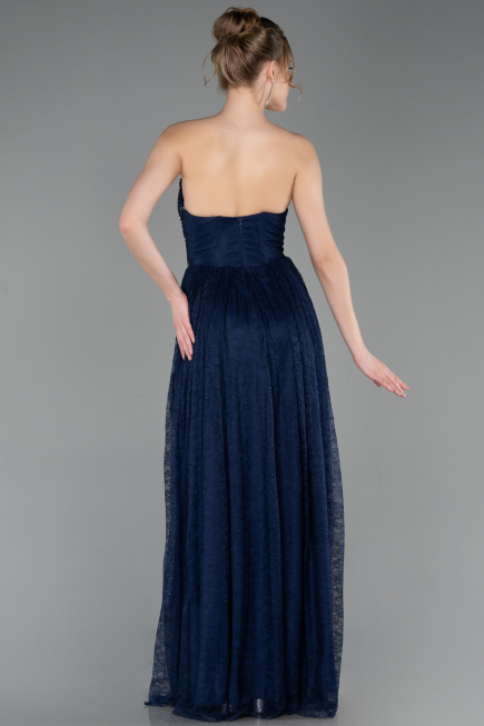 Robe de Soirée Longue Dantelle Bleu Marine ABU6160