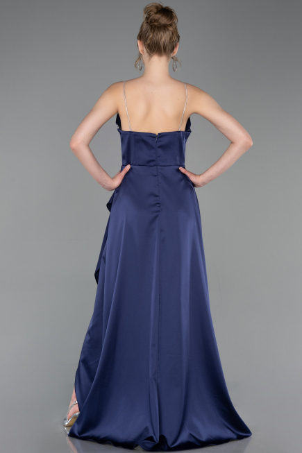 Robe de Soirée Longue Satin Bleu Marine ABU6130
