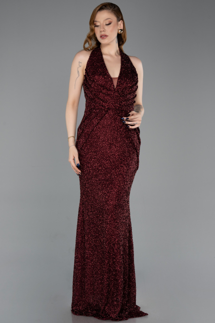 Robe Queue de Poisson Longue Perlé Rouge Bordeaux ABU6165