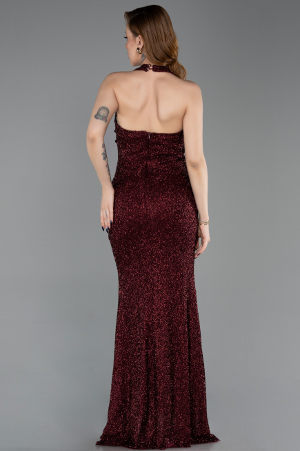 Robe Queue de Poisson Longue Perlé Rouge Bordeaux ABU6165